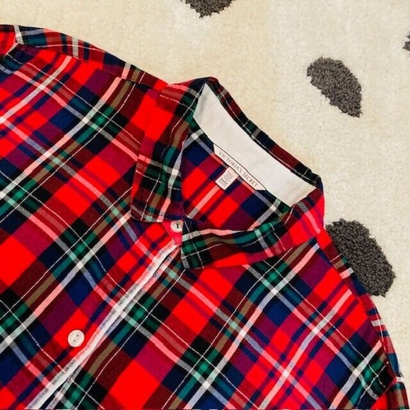 Victoria's Secret Women's Medium Red Colorful Plaid Print Pajama PJ Top Pant Set - Picture 5 of 11
